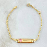 Pulso Bebé Espiga Placa Rectangular Corazón 1.65gr / 12cm-14cm / 1.6mm Resina Fucsia Graduable Oro Amarillo 18K