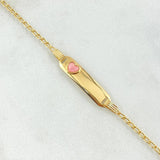 Pulso Bebé Espiga Placa Rectangular Corazón 1.65gr / 14cm-16cm / 1.6mm Resina Rosada Graduable Oro Amarillo 18K *