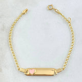 Bracelet Baby Spike Rectangular Plate Heart 1.7gr / 12cm-14cm / 1.6mm Pink Resin Adjustable 18K Yellow Gold