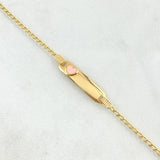 Bracelet Baby Wheat Rectangular Plate Heart 1.65gr / 5.5in-6.3in / 1.6mm Pink Resin Adjustable 18K Yellow Gold ©
