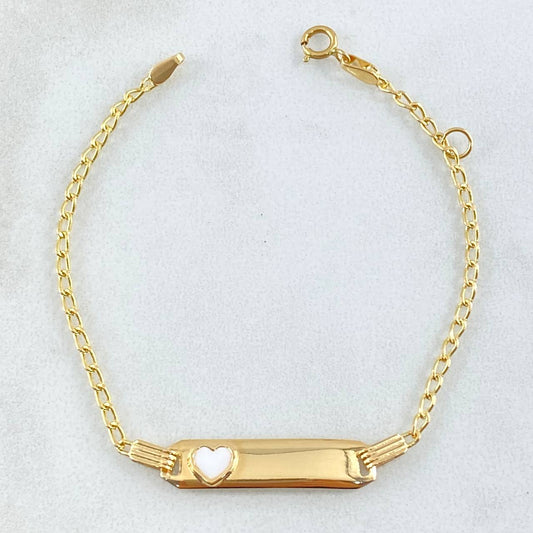 Bracelet Baby Spike Rectangular Plate Heart 1.75gr / 12cm-14cm / 1.6mm White Resin Adjustable Yellow Gold 18K
