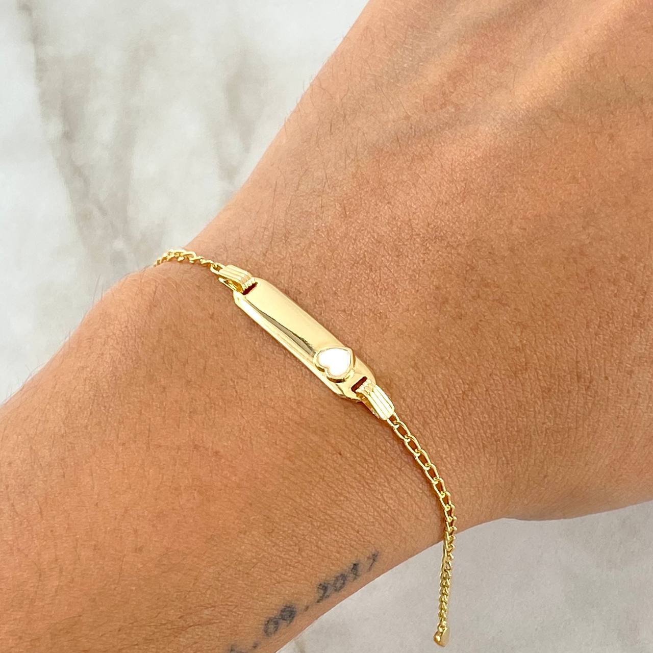 Bracelet Wheat Chain Bracelet Rectangular Plate Heart 1.55gr / 5.9-6.3in / Adjustable White Resin 18K Gold