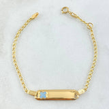 Pulso Bebé Espiga Placa Rectangula Trebol 1.7gr / 12cm-14cm / 1.6mm Resina Azul Graduable Oro Amarillo 18K
