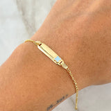 Pulso Bebé Espiga Placa Rectangula Trebol 1.7gr / 12cm-14cm / 1.6mm Resina Azul Graduable Oro Amarillo 18K