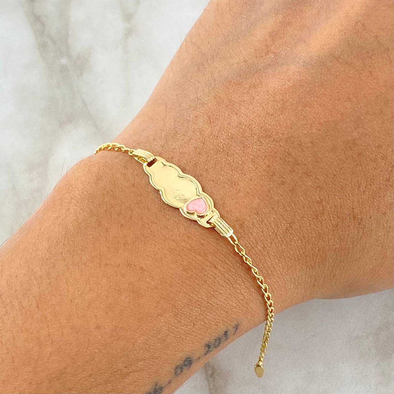 Bracelet Baby Spike Cloud Heart Plate 1.8gr / 12cm-14cm / 1.6mm Fuchsia Resin Adjustable 18K Yellow Gold