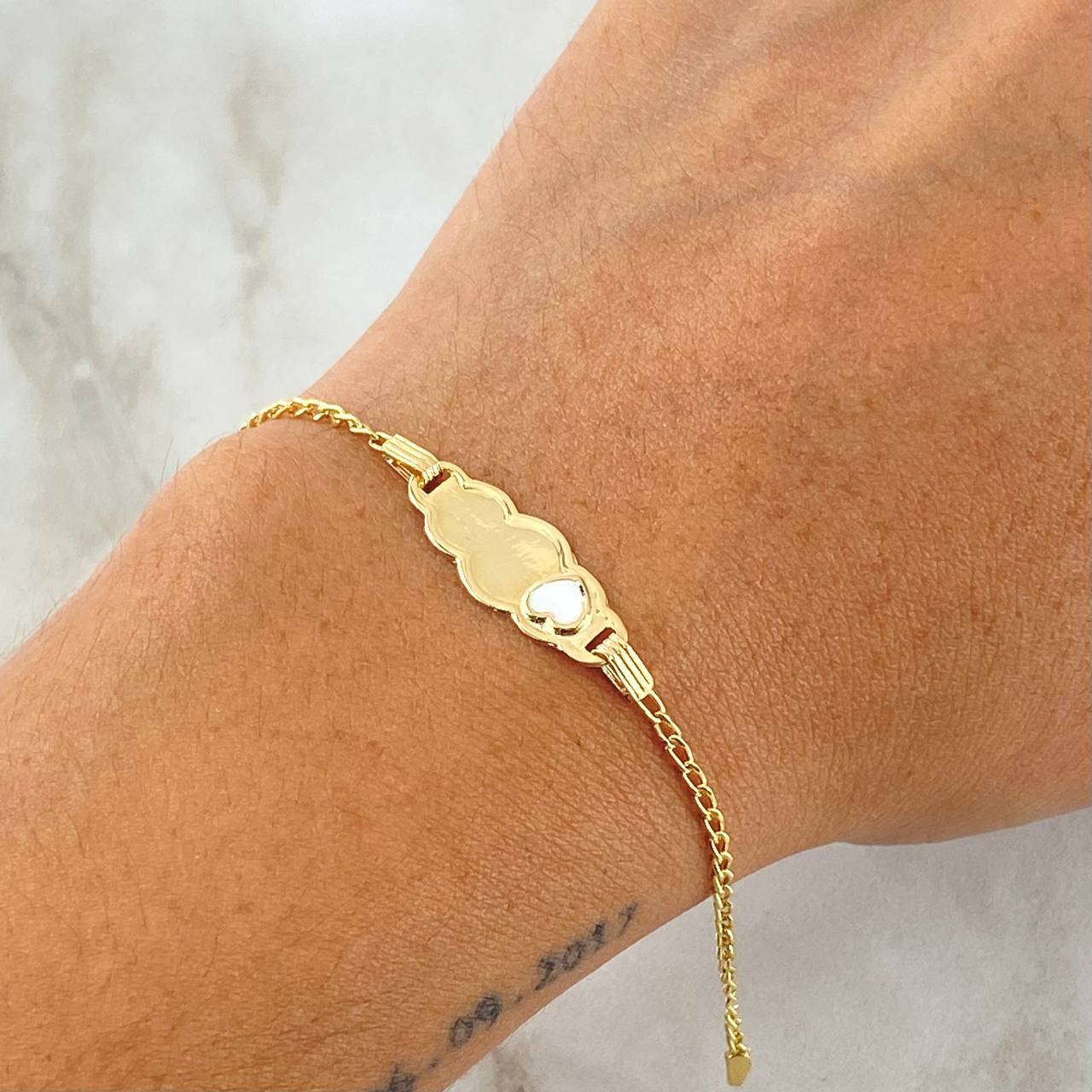 Bracelet Baby Spike Plate Cloud Heart 1.75gr / 12cm-14cm / 1.6mm Adjustable White Resin Yellow Gold 18K
