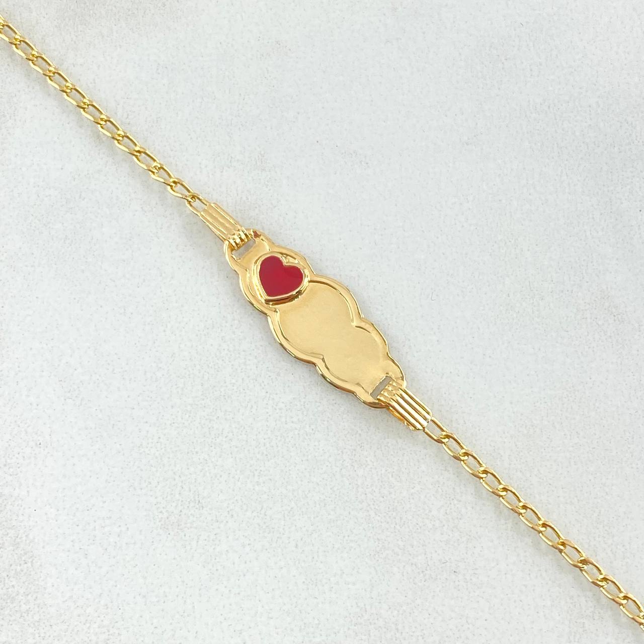 Pulso Bebé Espiga Placa Nube Corazón 1.7gr / 12cm-14cm / 1.6mm Resina Roja Graduable Oro Amarillo 18K