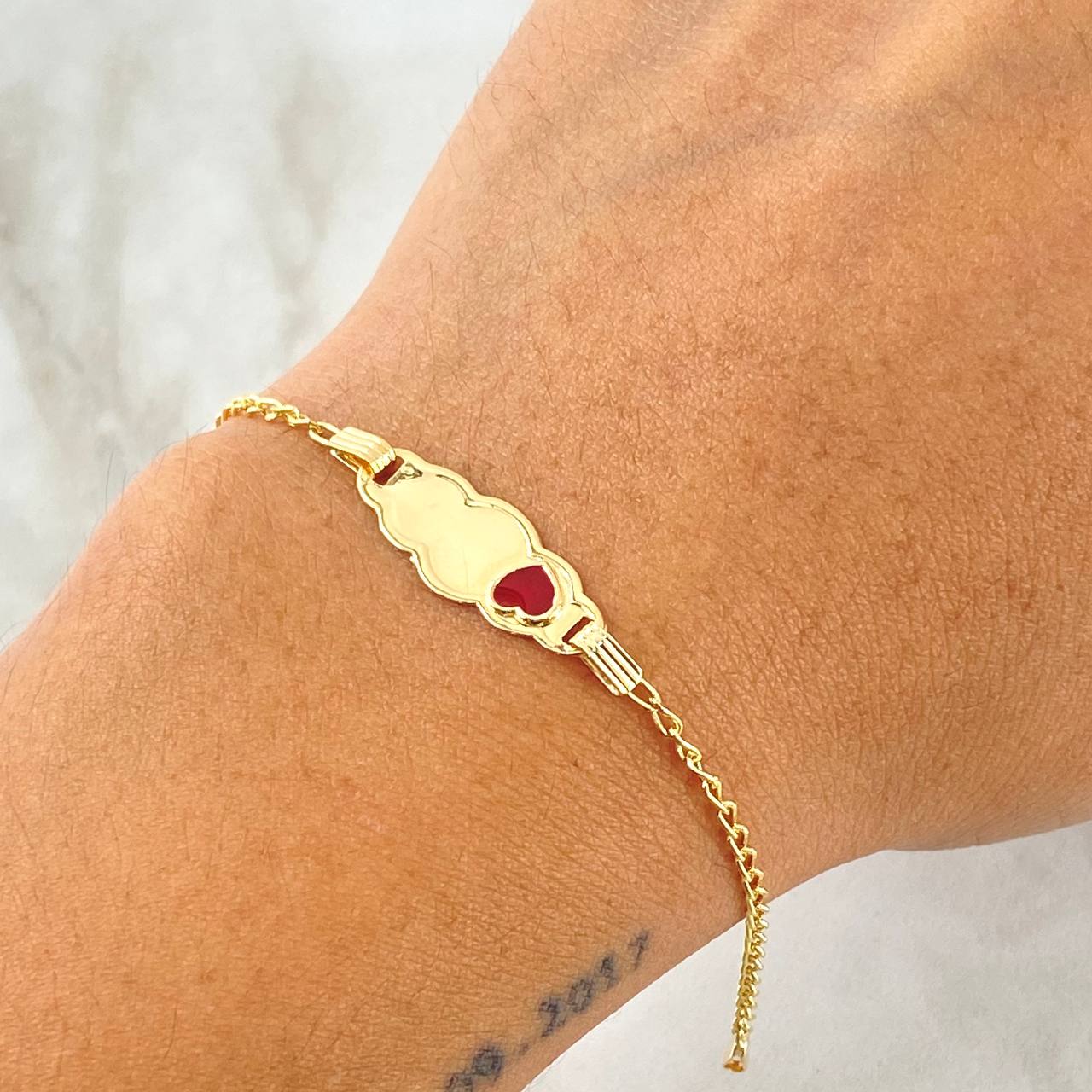 Pulso Bebé Espiga Placa Nube Corazón 1.7gr / 12cm-14cm / 1.6mm Resina Roja Graduable Oro Amarillo 18K