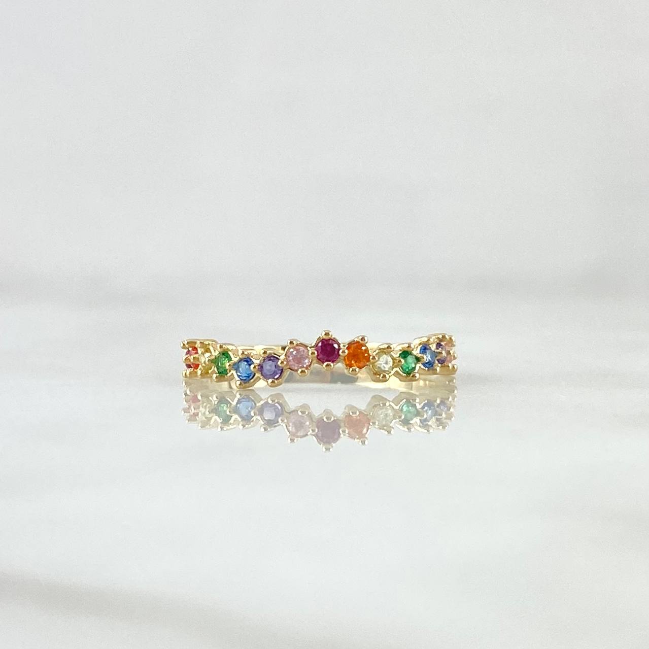 Anillo Ola Carril 1.15gr / T5 1/2 / Circones Multicolor Oro Amarillo 18K