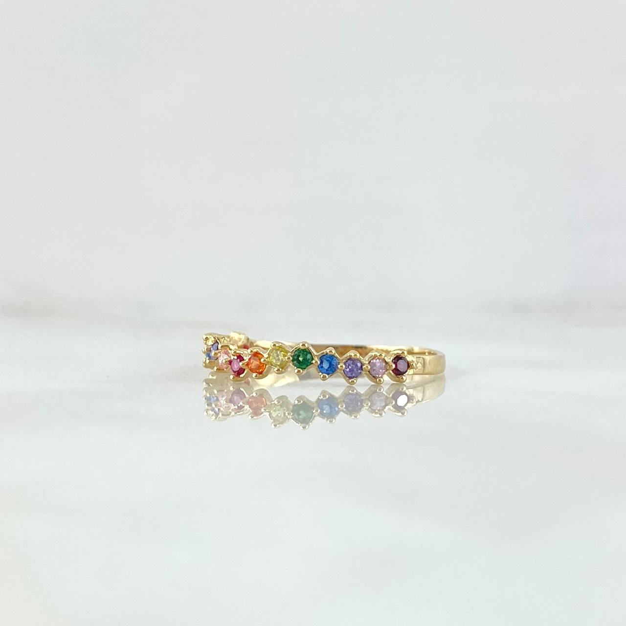 Anillo Ola Carril 1.2gr / T7 1/4 / Circones Multicolor Oro Amarillo 18K