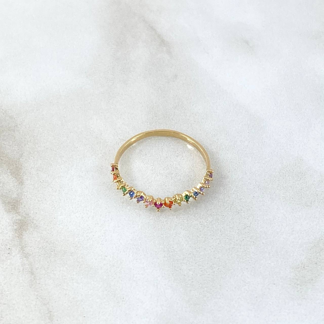 Anillo Ola Carril 1.2gr / T7 1/4 / Circones Multicolor Oro Amarillo 18K