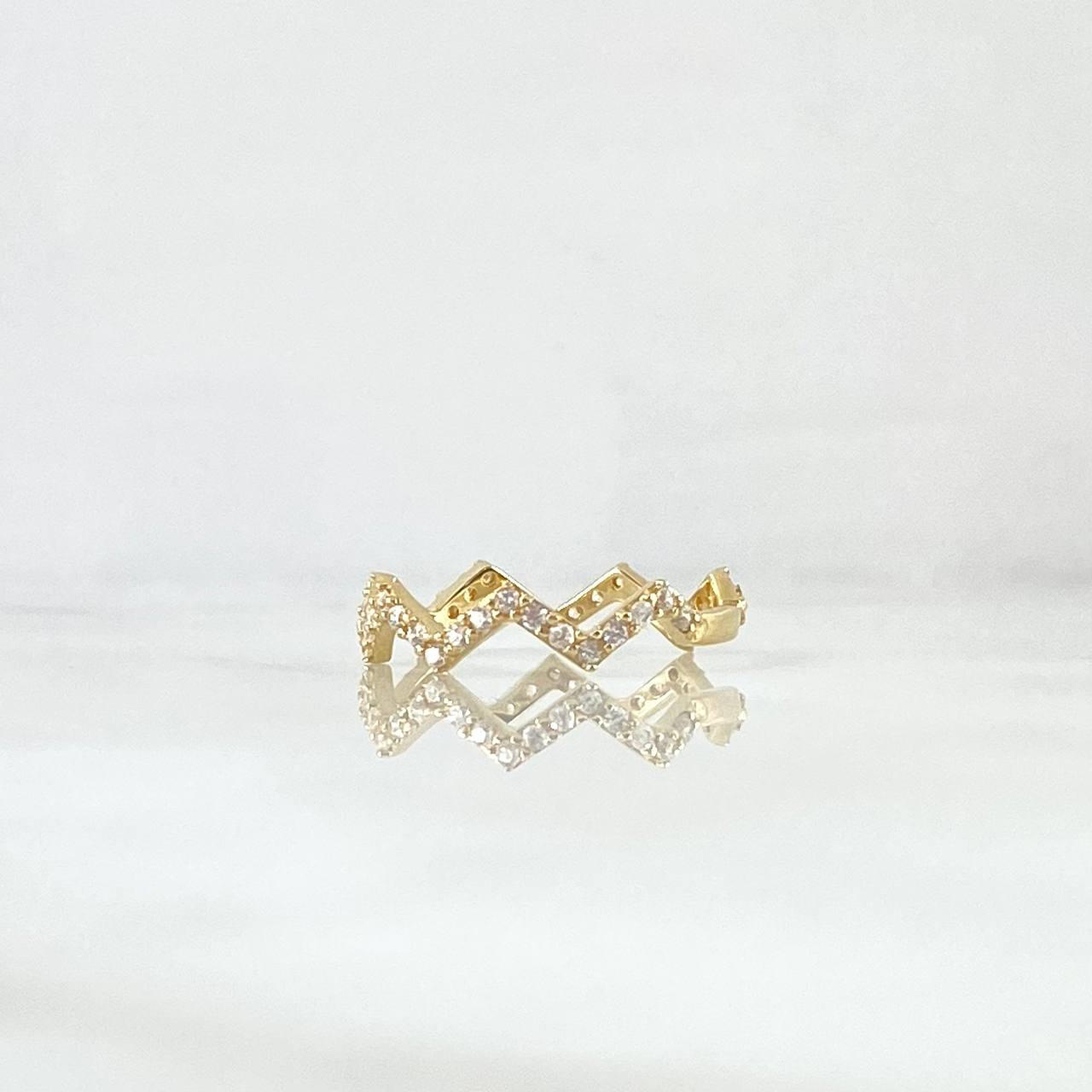 Anillo Zig Zag Estilizado 1.65gr / T5 1/2 / Circones Blancos Oro Amarillo 18K