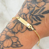 Pulso Bebé Espiga Placa Rectangular Trebol 1.85gr / 13cm-14cm / 1.6mm Resina Blanca Graduable Oro Amarillo 18K *
