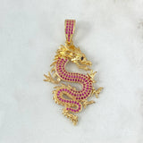 Pendant Dragon 8.6gr / 5.3cm / Fuchsia Zircons Yellow Gold