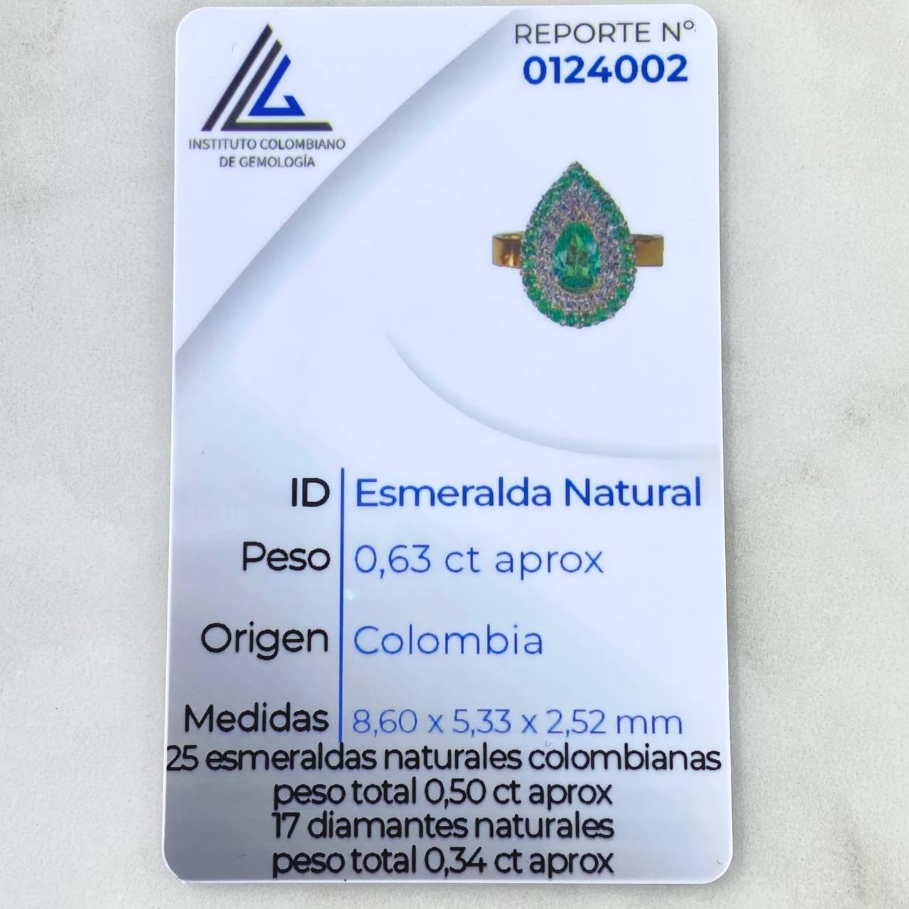 Halo Ring Thick Drop 6.45gr / T6 1/4 / Emeralds 1.13 Qts Diamonds 34pts 18K Yellow Gold (Jewel) ©