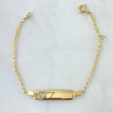 Pulso Bebé Espiga Placa Rectangular Corazón 1.65gr / 15cm-16cm / 1.6mm Resina Verde Graduable Oro Amarillo 18K
