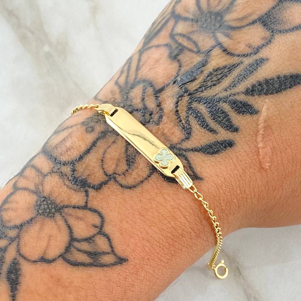 Bracelet Wheat Chain Bracelet Rectangular Plate Clover 1.65gr / 5.9in-6.3in / 1.6mm Green Resin Adjustable 18K Gold ©