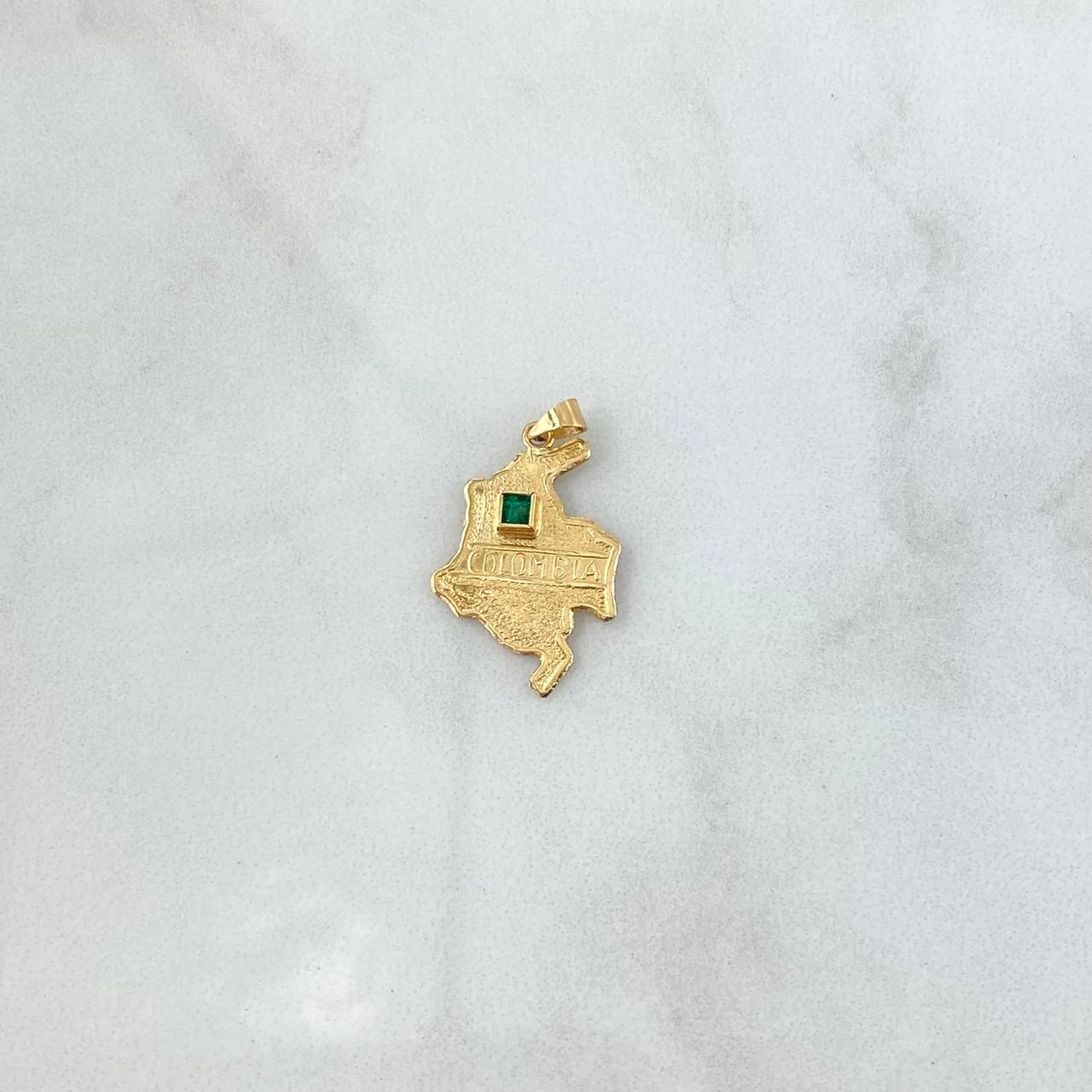 Dije Mapa Colombia 1.1gr / 2.5cm / Esmeralda 15pts Oro Amarillo 18K (Joya) ©