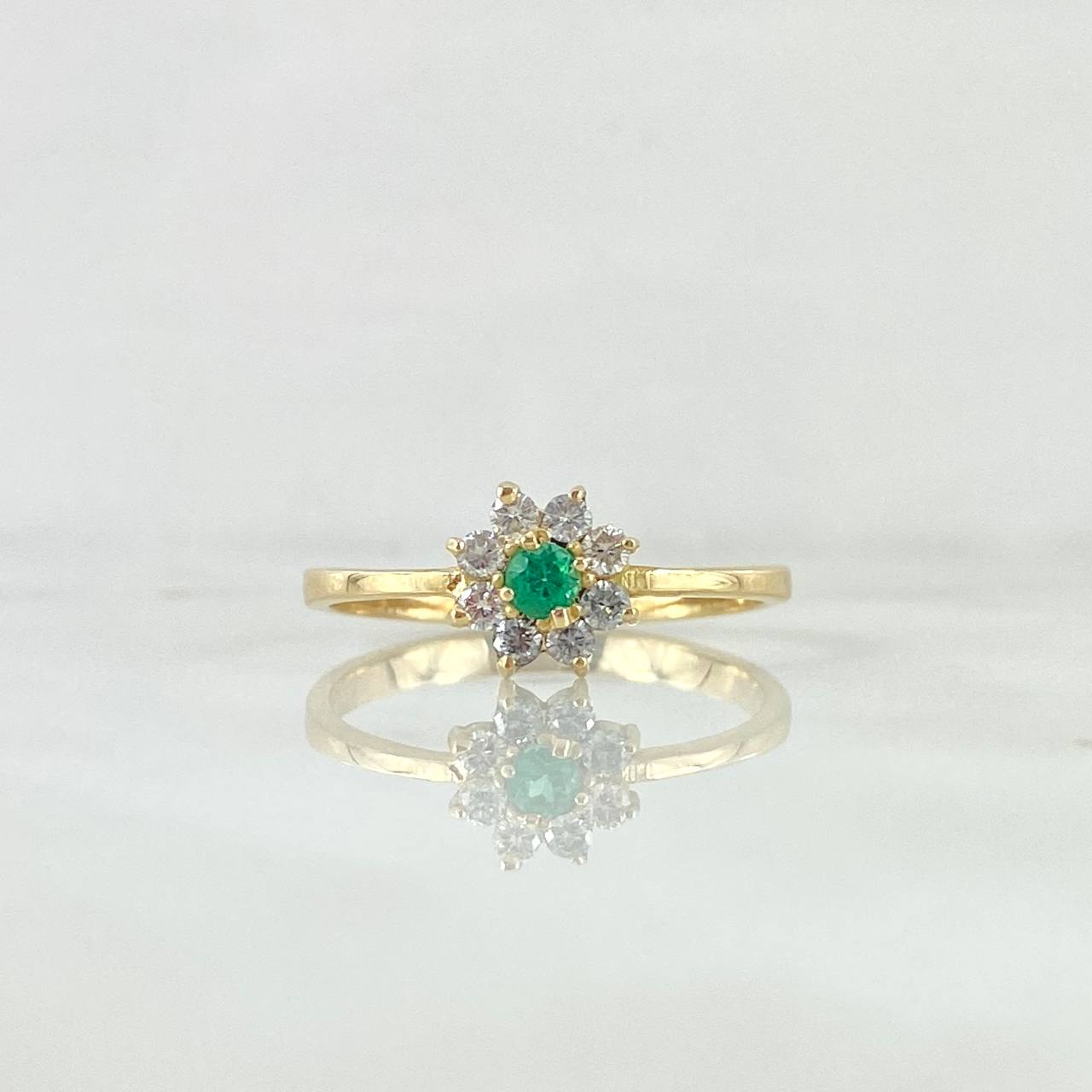Driada Flower Ring 1.95gr / T6 3/4 / Emerald 9pts Diamonds 16pts Yellow Gold 18K (Jewel) ©
