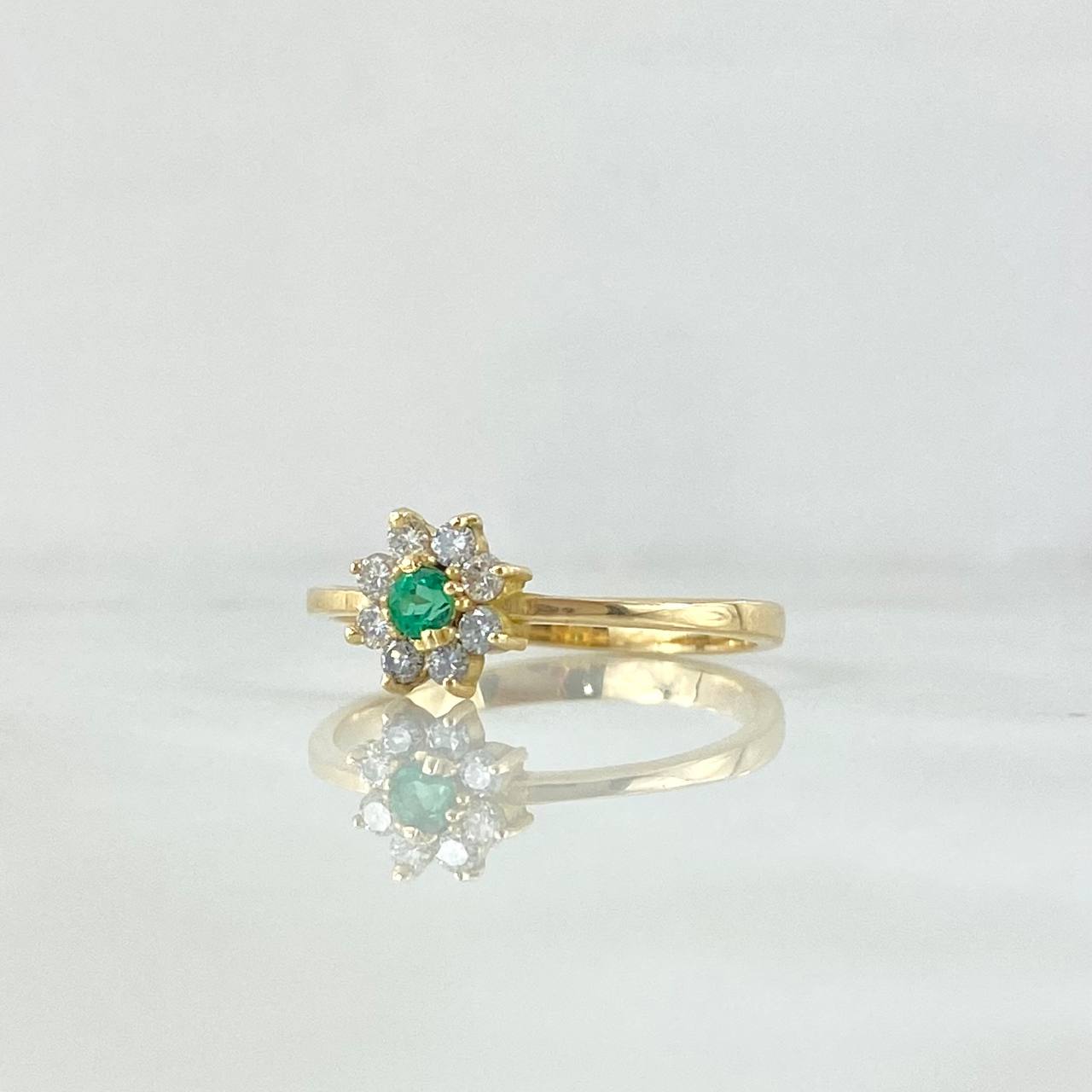 Driada Flower Ring 1.95gr / T6 3/4 / Emerald 9pts Diamonds 16pts Yellow Gold 18K (Jewel) ©