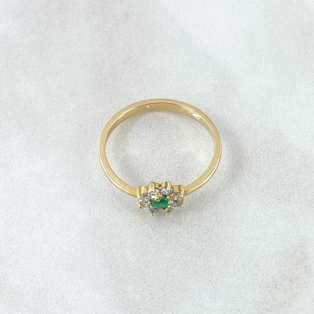 Driada Flower Ring 1.95gr / T6 3/4 / Emerald 9pts Diamonds 16pts Yellow Gold 18K (Jewel) ©