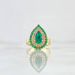 Halo Ring Thick Drop 6.45gr / T6 1/4 / Emeralds 1.13 Qts Diamonds 34pts 18K Yellow Gold (Jewel) ©