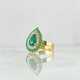 Halo Ring Thick Drop 6.45gr / T6 1/4 / Emeralds 1.13 Qts Diamonds 34pts 18K Yellow Gold (Jewel) ©