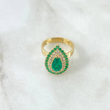 Halo Ring Thick Drop 6.45gr / T6 1/4 / Emeralds 1.13 Qts Diamonds 34pts 18K Yellow Gold (Jewel) ©