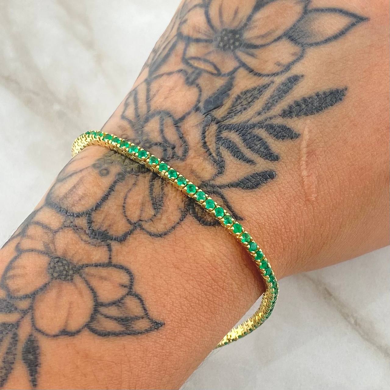 Pulso Tennis Doble Faz 7.55gr / 19cm / 2.2mm Esmeraldas 2.66 Qts Circones Blancos Oro Amarillo 18K (Joya) ©