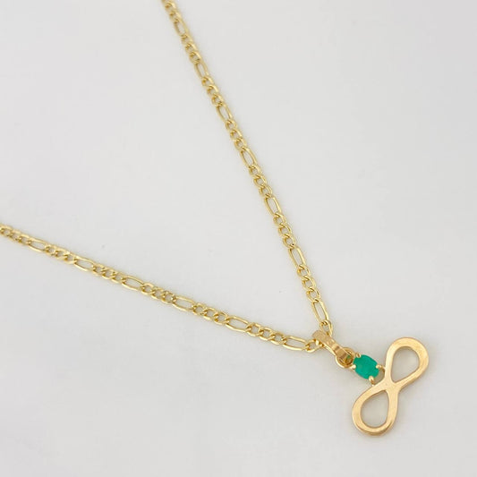 Set Figaro Chain + Infinity Pendant Emerald 0.06 pts / 1.75g / 18 in Yellow Gold 18K