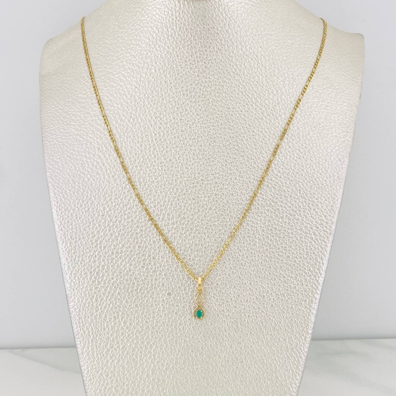 Set Figaro Chain + Infinity Pendant Emerald 0.05 pts / 1.6g / 18 in Yellow Gold 18K