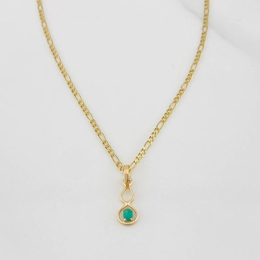Set Cadena Figaro + Dije Infinito Esmeralda 0.05 pts / 1.6g / 18 in Oro Amarillo 18K