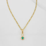 Set Figaro Chain + Infinity Pendant Emerald 0.05 pts / 1.6g / 18 in Yellow Gold 18K