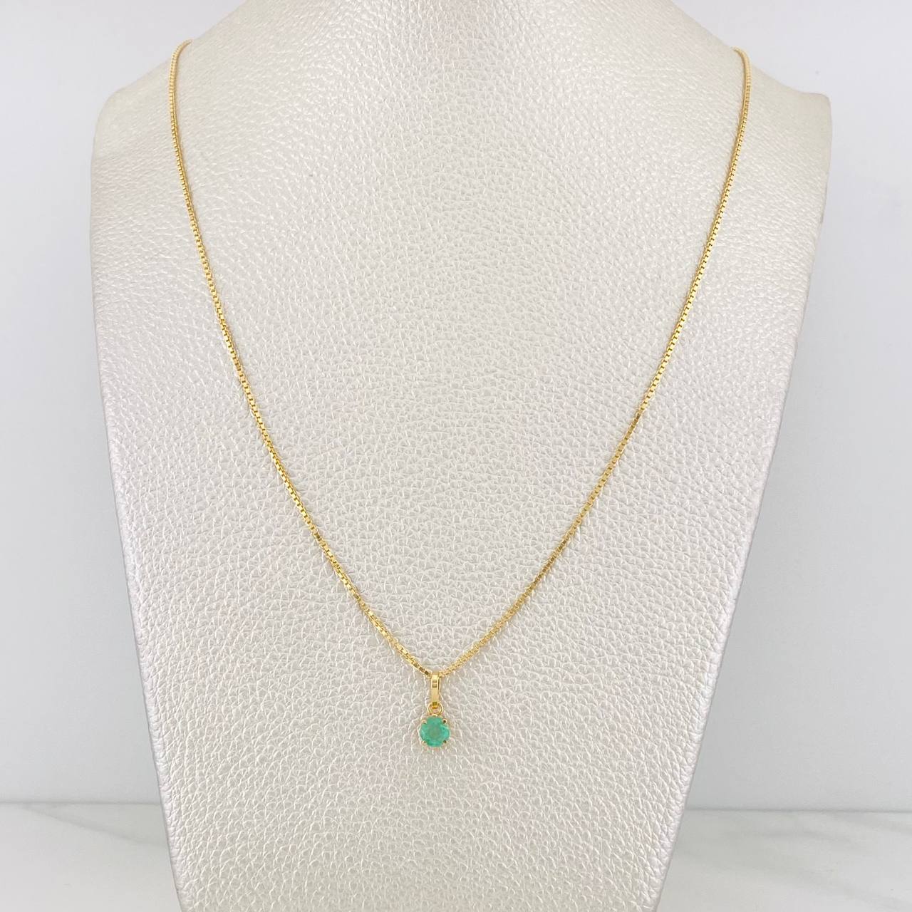 Set Cadena Franco + Dije Tambor Esmeralda 0.39 pts / 3.95g / 18 in Oro Amarillo 18K