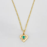Set Figaro Chain + Emerald Heart Pendant 0.07 pts / 1.75g / 18 in Yellow Gold 18K