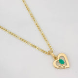 Set Figaro Chain + Emerald Heart Pendant 0.07 pts / 1.75g / 18 in Yellow Gold 18K