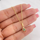 Set Figaro Chain + Emerald Drop Pendant 0.07 pts / 1.8g / 18 in Yellow Gold 18K