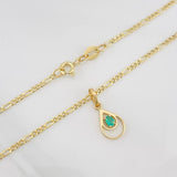 Set Figaro Chain + Emerald Drop Pendant 0.07 pts / 1.8g / 18 in Yellow Gold 18K