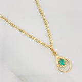 Set Figaro Chain + Emerald Drop Pendant 0.07 pts / 1.8g / 18 in Yellow Gold 18K