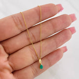 Set Cadena Mini Cubana + Dije Gota Esmeralda 0.29 pts / 1.65g / 18 in Oro Amarillo 18K