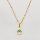 Set Figaro Chain + Emerald Drop Pendant 0.07 pts / 1.8g / 18 in Yellow Gold 18K