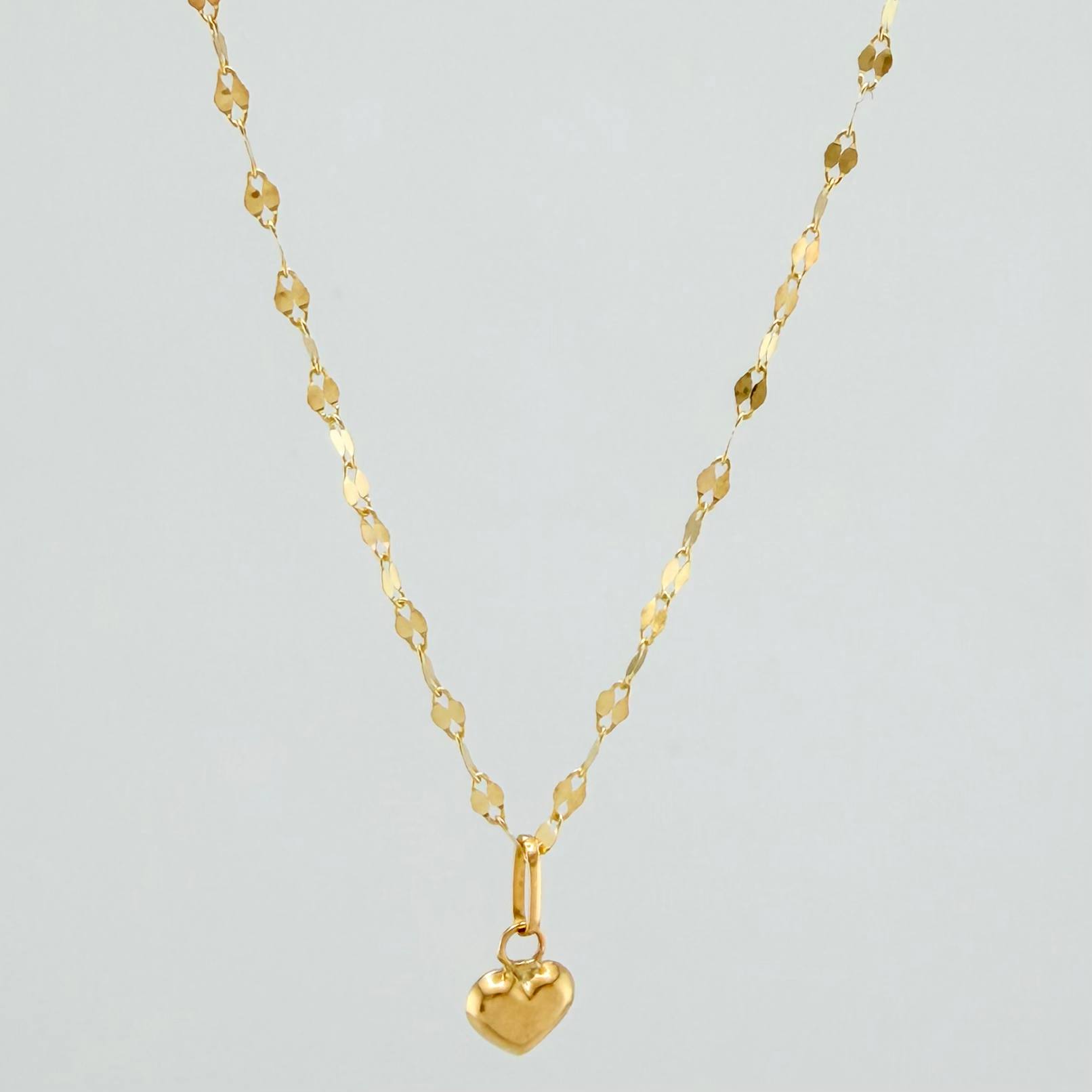 Set Mirror Flower Chain + Heart Pendant / 1.15gr / 17 3/4 in 18K Yellow Gold