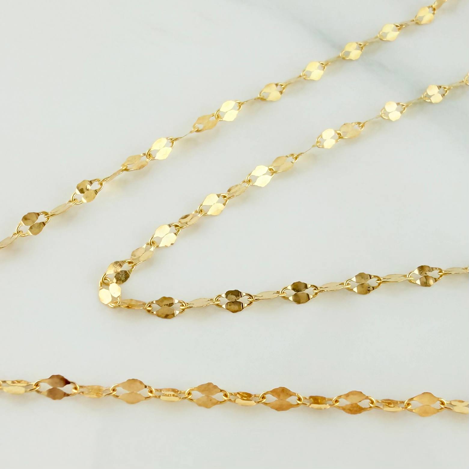 Set Mirror Flower Chain + Heart Pendant / 1.15gr / 17 3/4 in 18K Yellow Gold