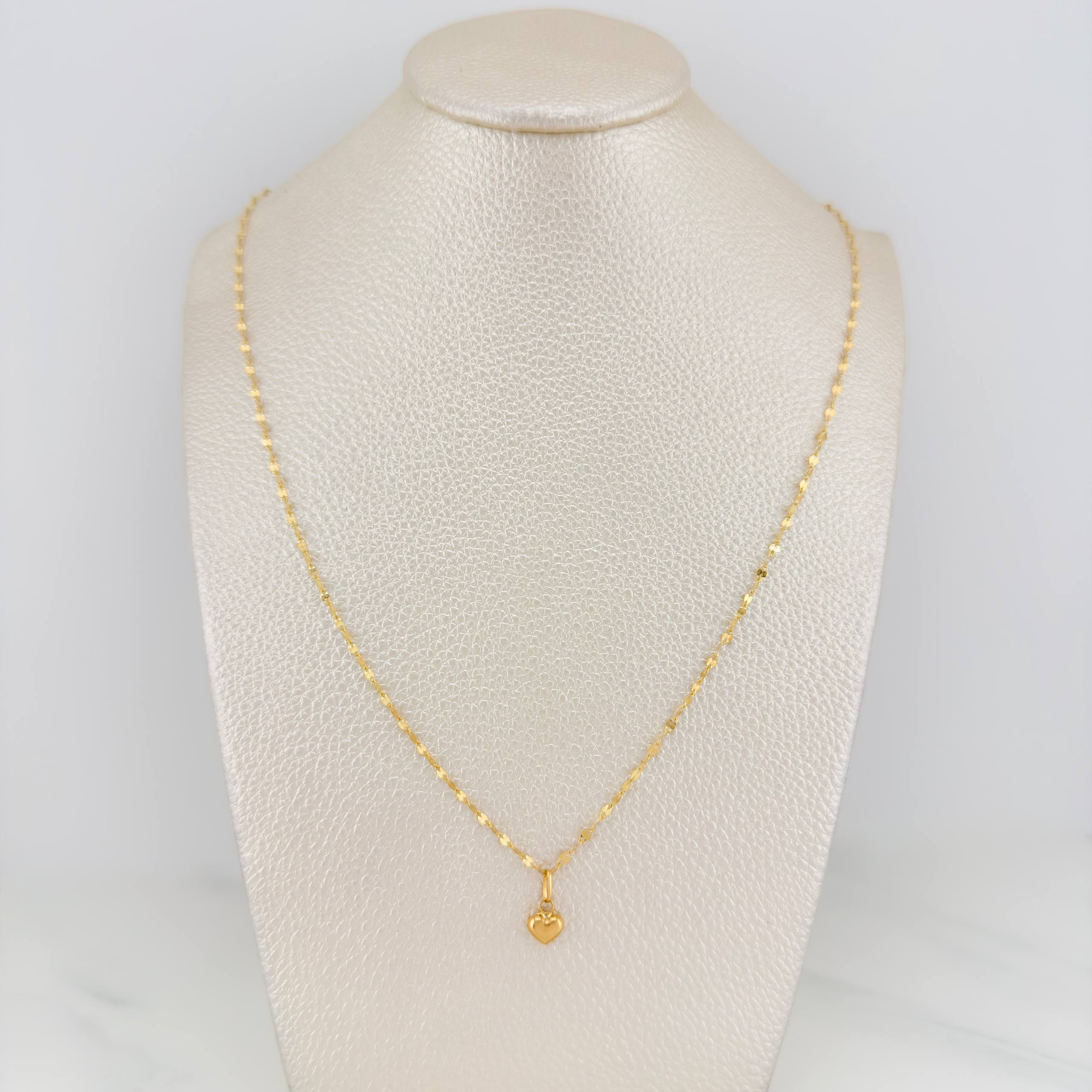 Set Mirror Flower Chain + Heart Pendant / 1.15gr / 17 3/4 in 18K Yellow Gold