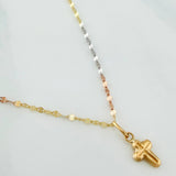 Set Mirror Flower Chain + Pendant Cross / 1.2gr / 17 3/4 in Three Golds 18K