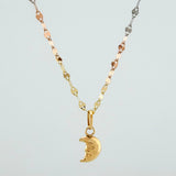 Set Mirror Flower Chain + Half Moon Pendant / 1.15gr / 17 3/4 in Three Golds 18K