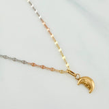 Set Mirror Flower Chain + Half Moon Pendant / 1.15gr / 17 3/4 in Three Golds 18K