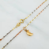 Set Mirror Flower Chain + Half Moon Pendant / 1.15gr / 17 3/4 in Three Golds 18K