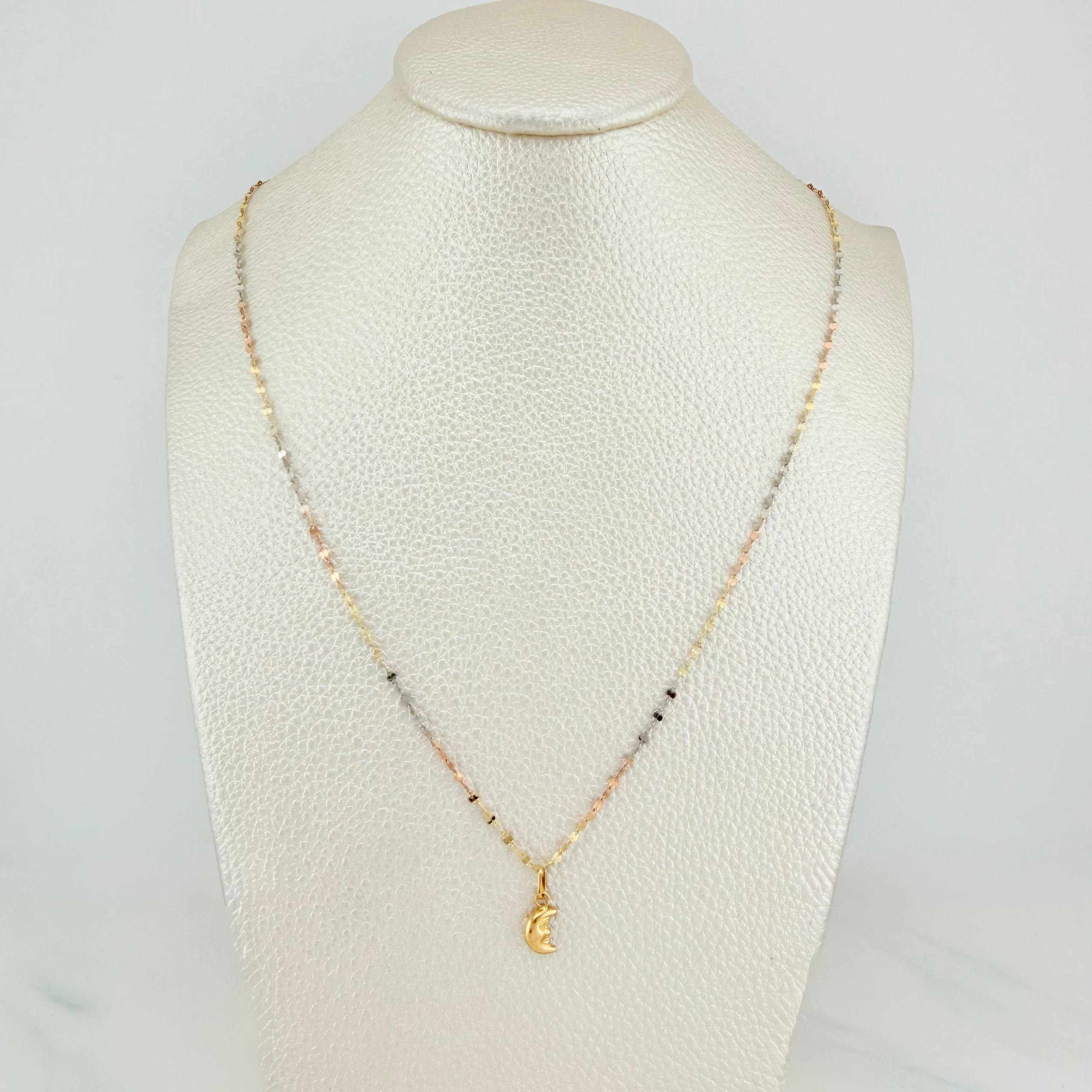 Set Mirror Flower Chain + Half Moon Pendant / 1.15gr / 17 3/4 in Three Golds 18K