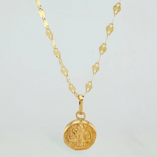 Set Mirror Flower Chain + San Benito Pendant / 1.35gr / 17 3/4 in 18K Yellow Gold